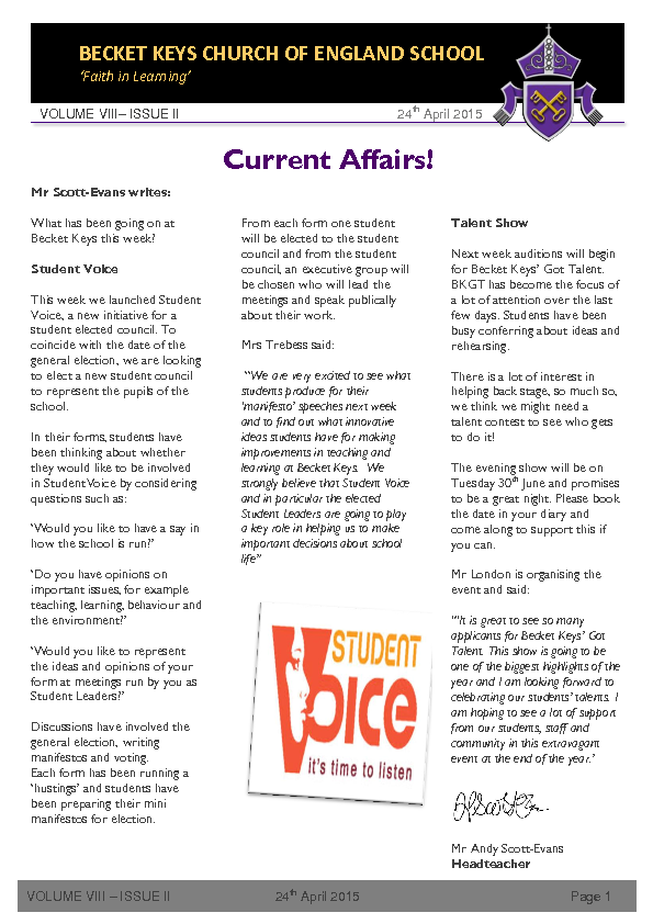 newsletter examples for students